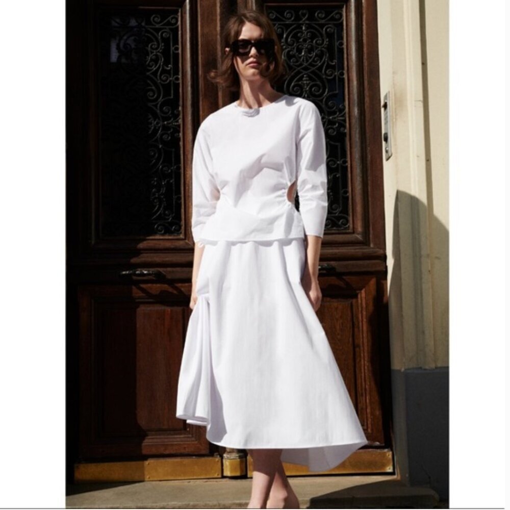 Zara white Poplin high waisted Midi Skirt Size L NEW WITH TAG!